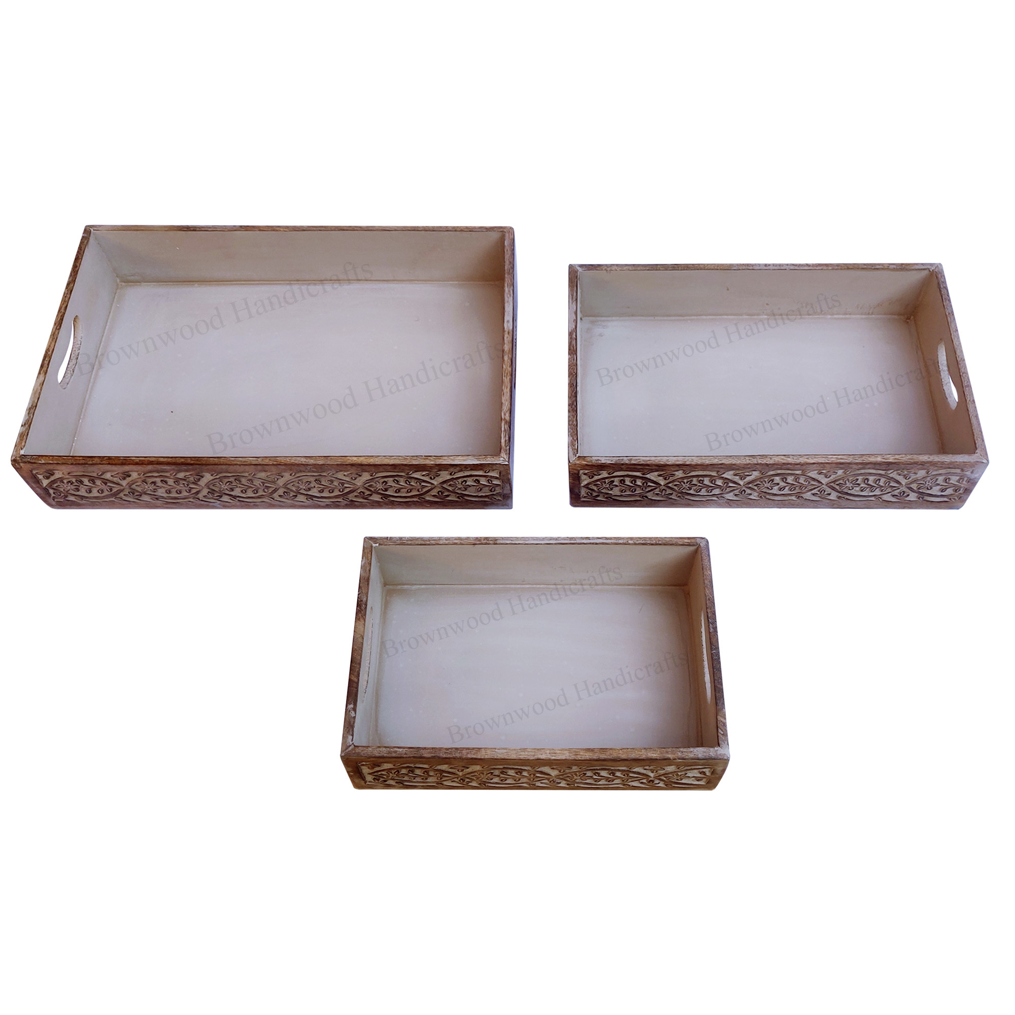 Wood Wooden Serving Tray Set Of 3