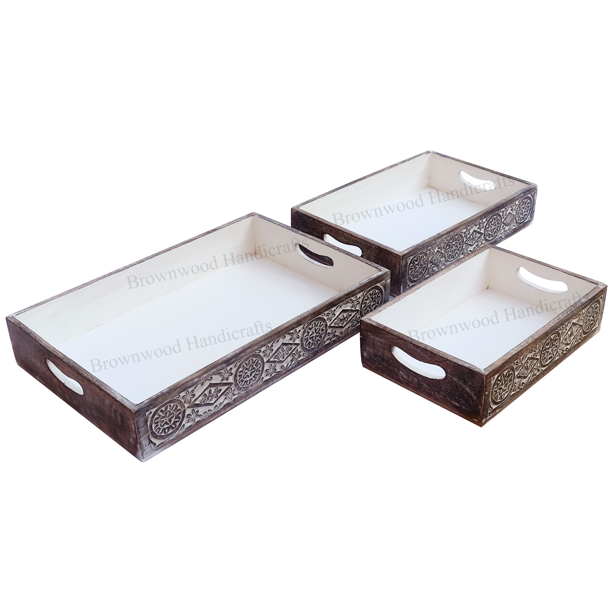 Wood Wooden Serving Tray Set Of 3