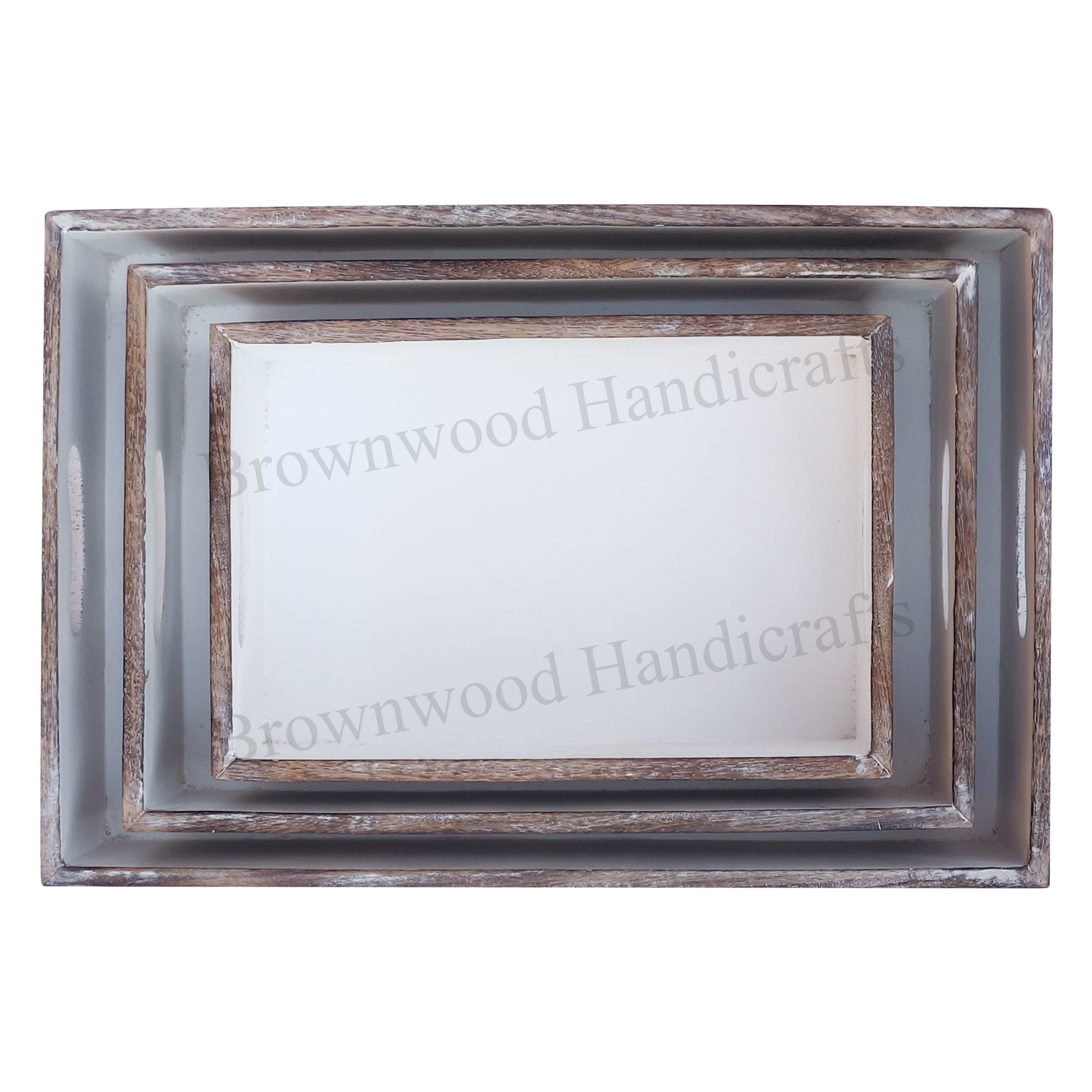 Wood Wooden Serving Tray Set Of 3