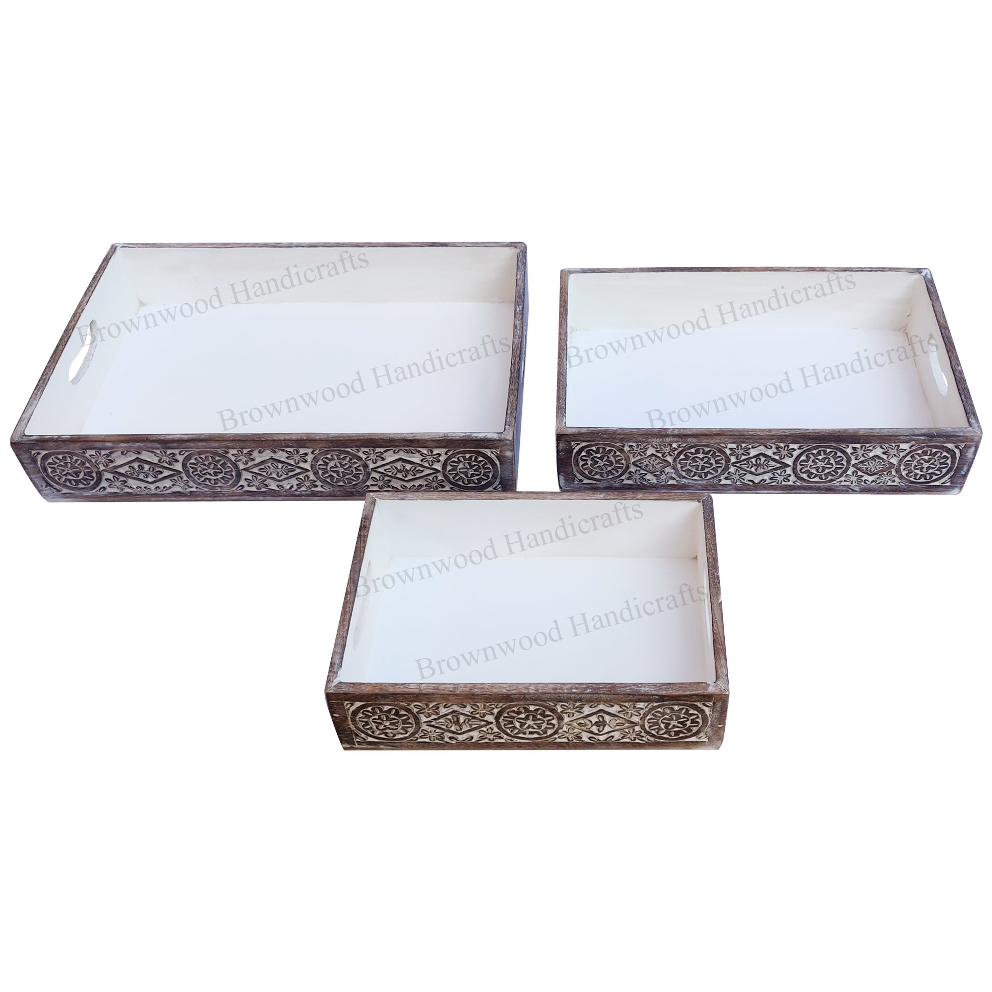 Wood Wooden Serving Tray Set Of 3