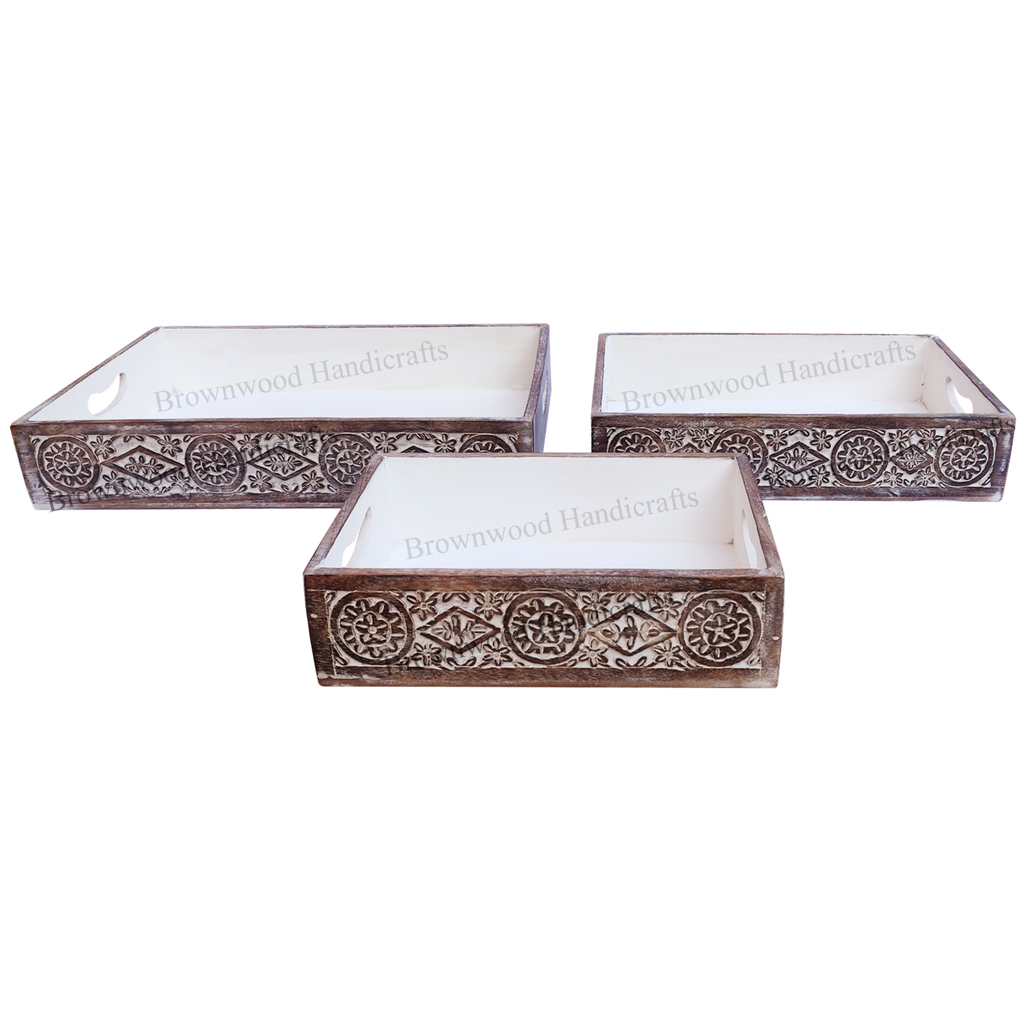 Wood Wooden Serving Tray Set Of 3