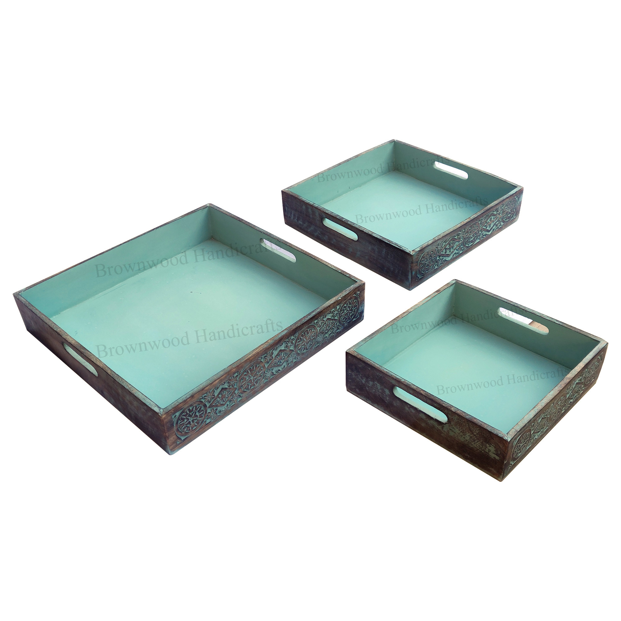 Wood Wooden Serving Tray Set Of 3