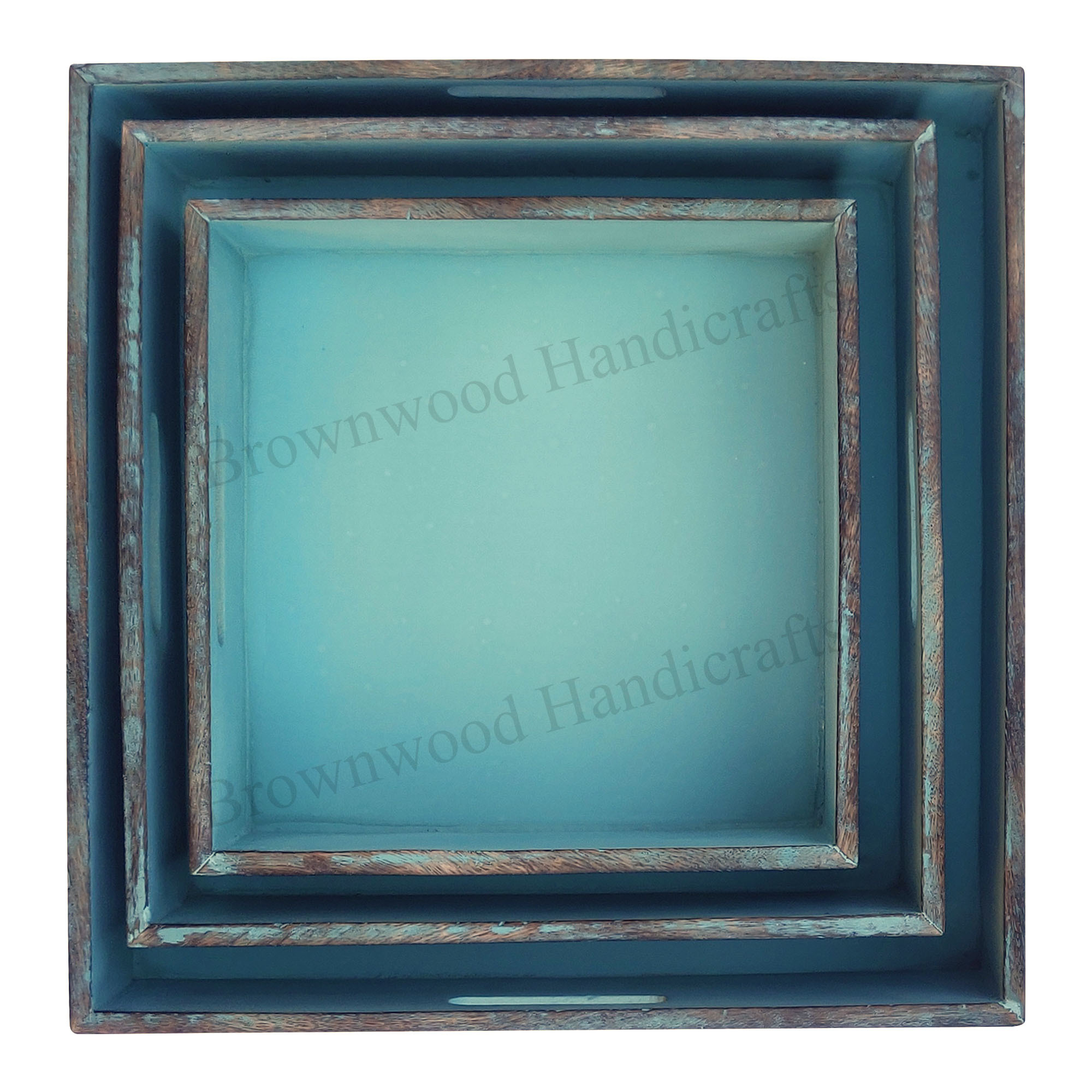 Wood Wooden Serving Tray Set Of 3