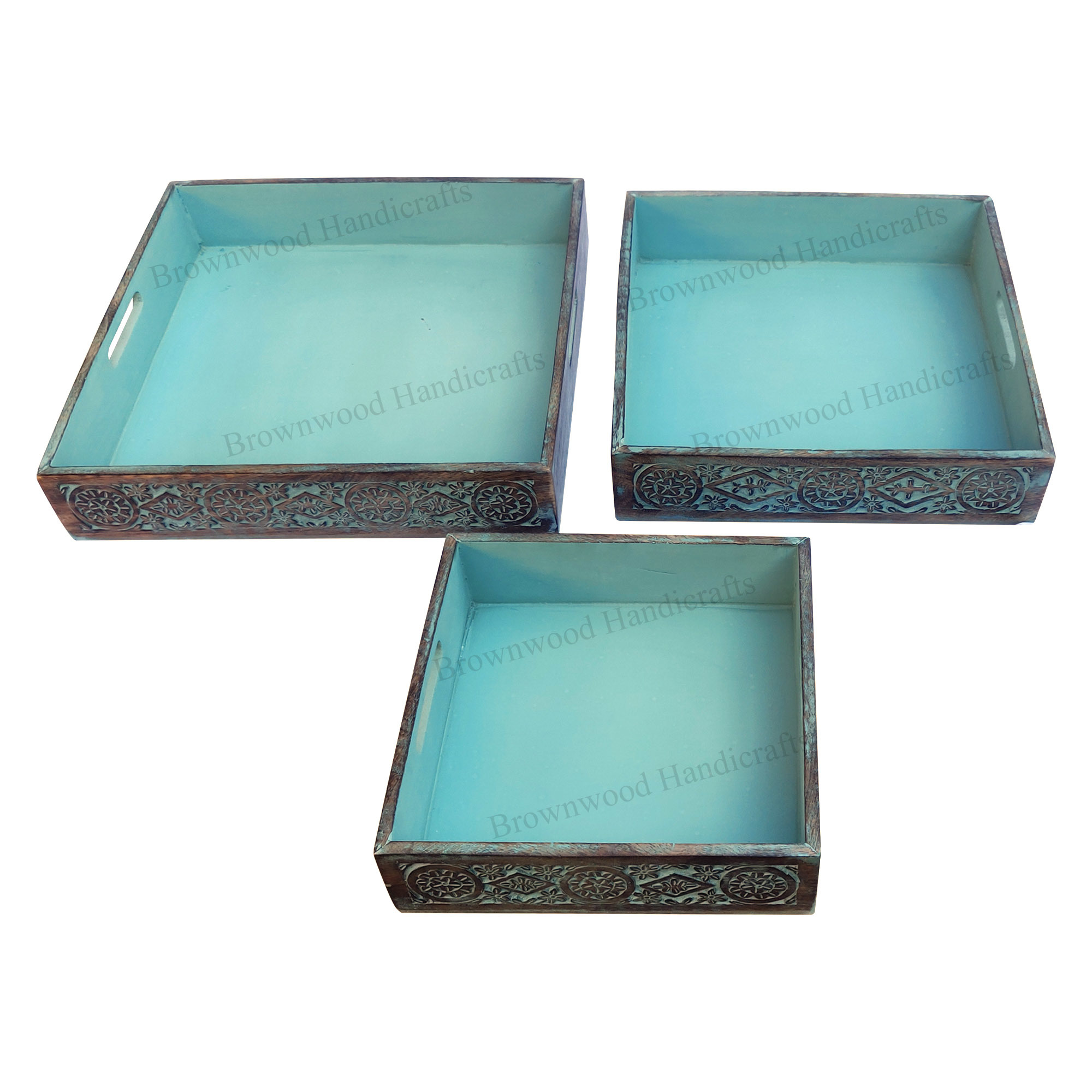 Wood Wooden Serving Tray Set Of 3