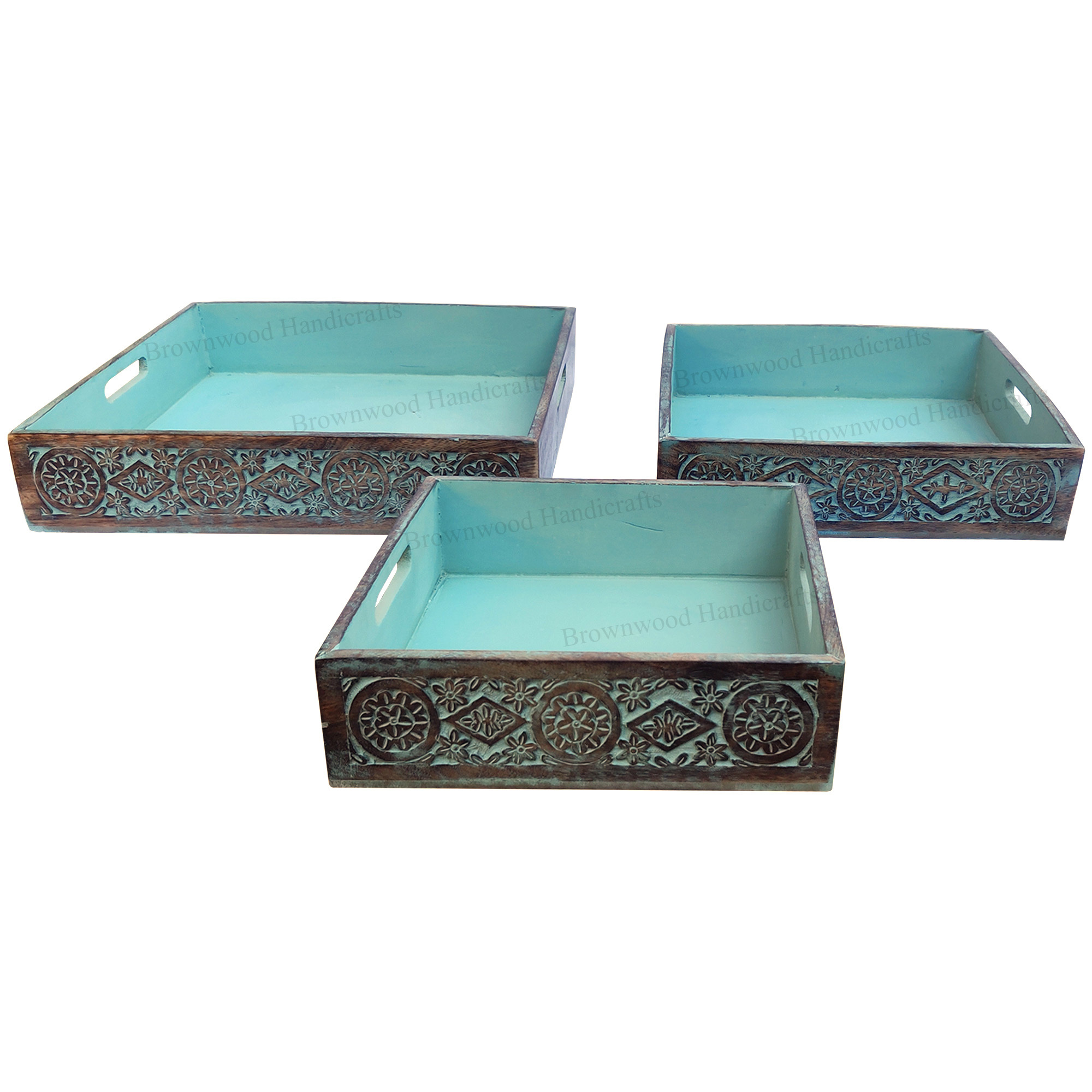 Wood Wooden Serving Tray Set Of 3