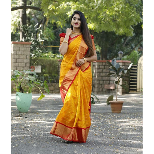 Yellow Ladies Chanderi Silk Sarees