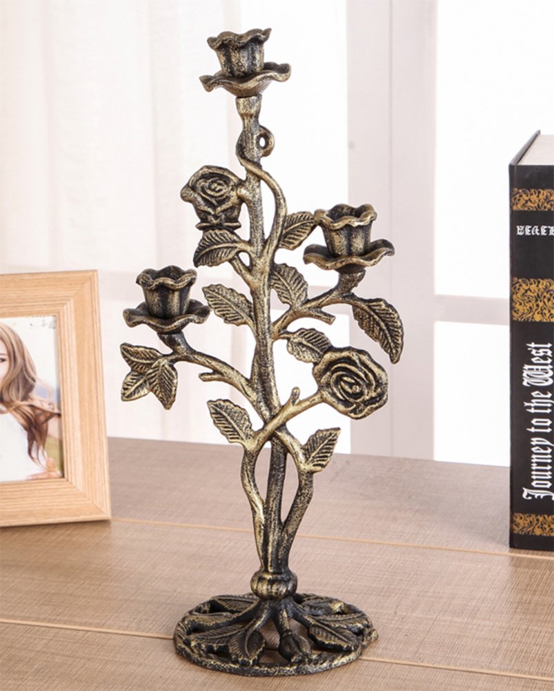 Brass Two Palm Tree With Pink Candle Holder