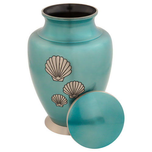 Coated Brass Cremation Urn Ocean Theme Finish 220 Cubic Inches Urns