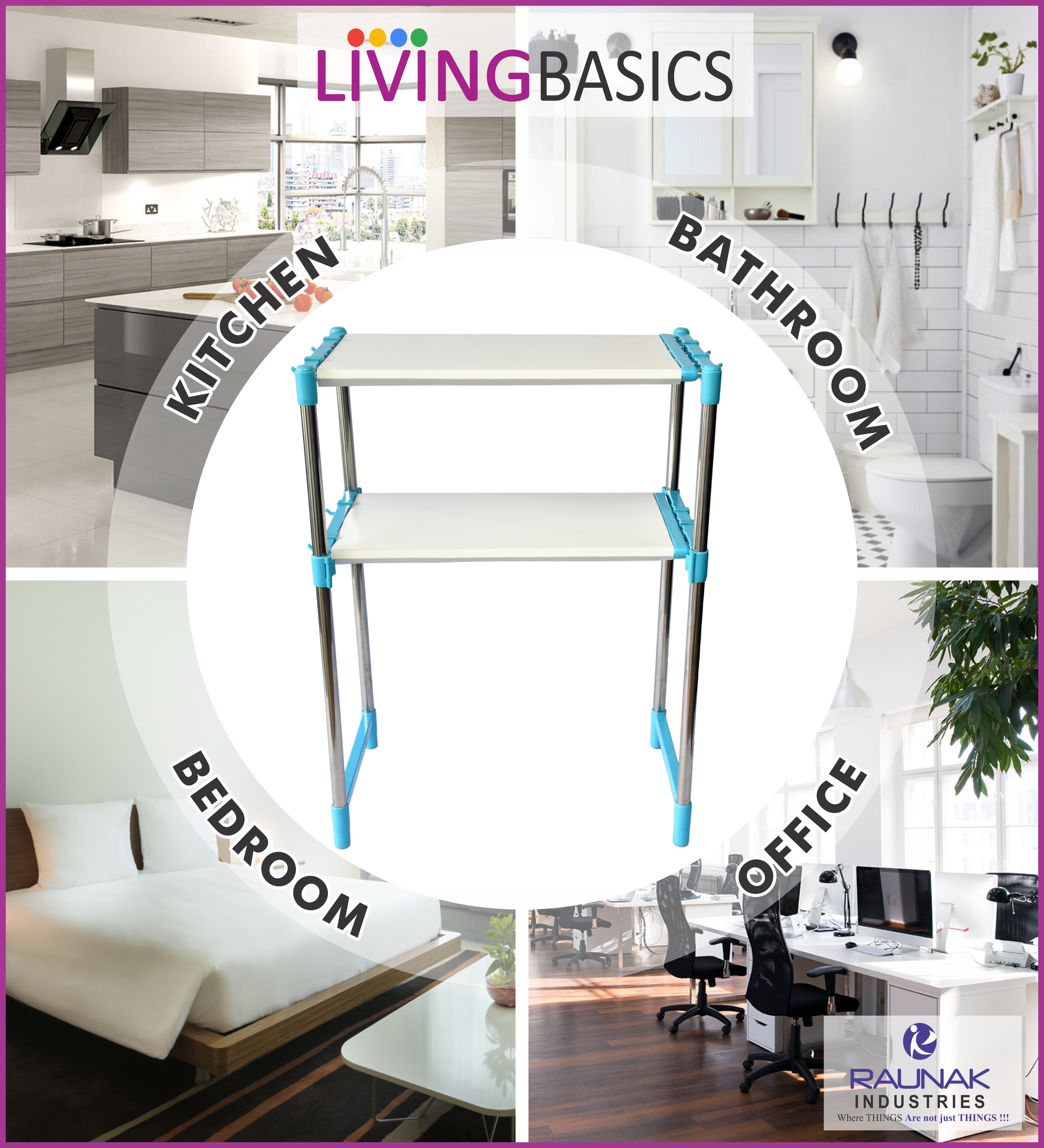 2 Layer Office Rack - Stainless Steel, 50x30x65 Cm, Cyan Blue | Rust-free, Durable, Adjustable, No Assembly Required, 2 Shelves