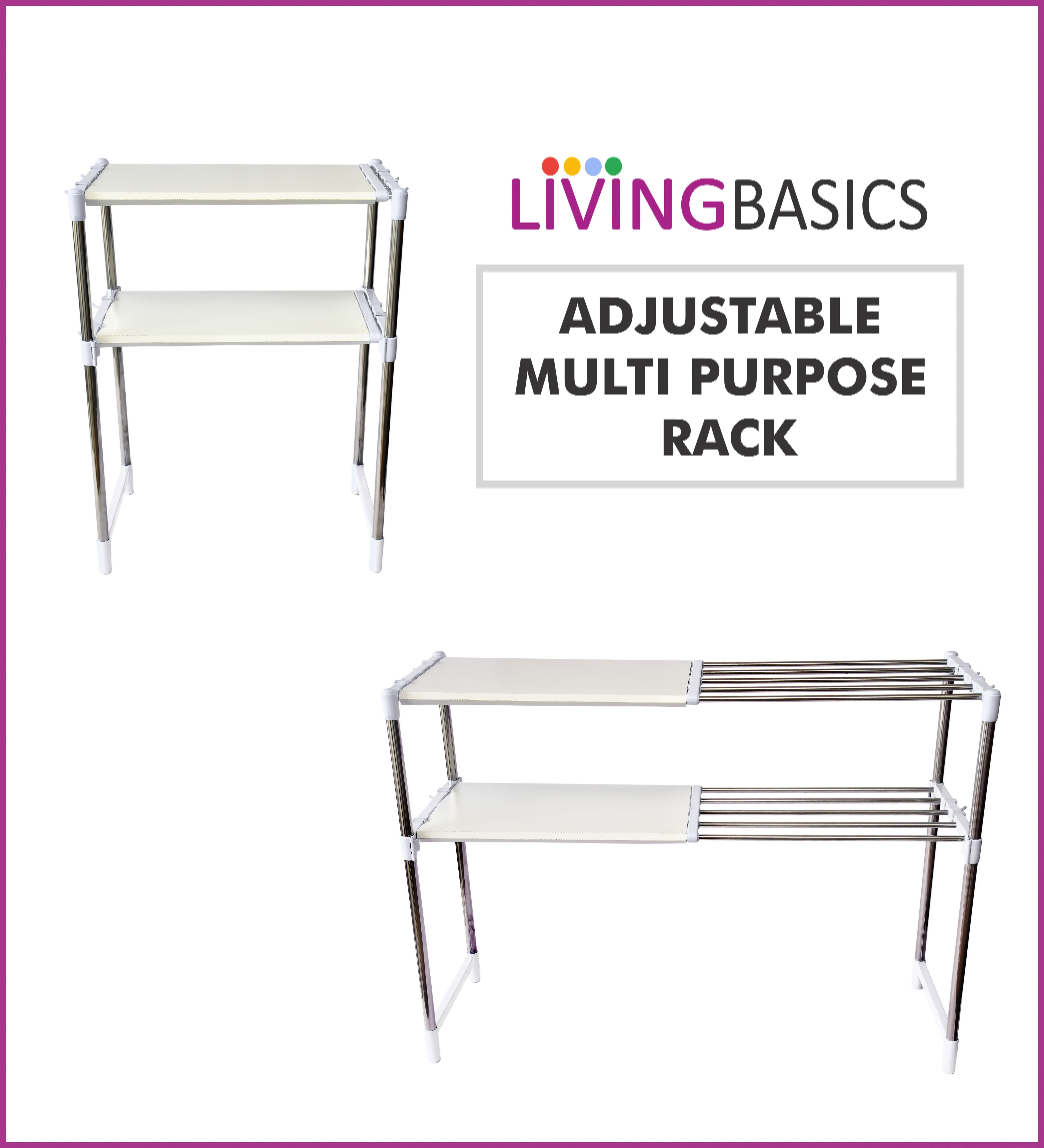 Office Racks - Stainless Steel & Abs, 50x30x65 Cm, Snow White | 2-layer Multipurpose Stand, Adjustable, Water Resistant, No Assembly Required