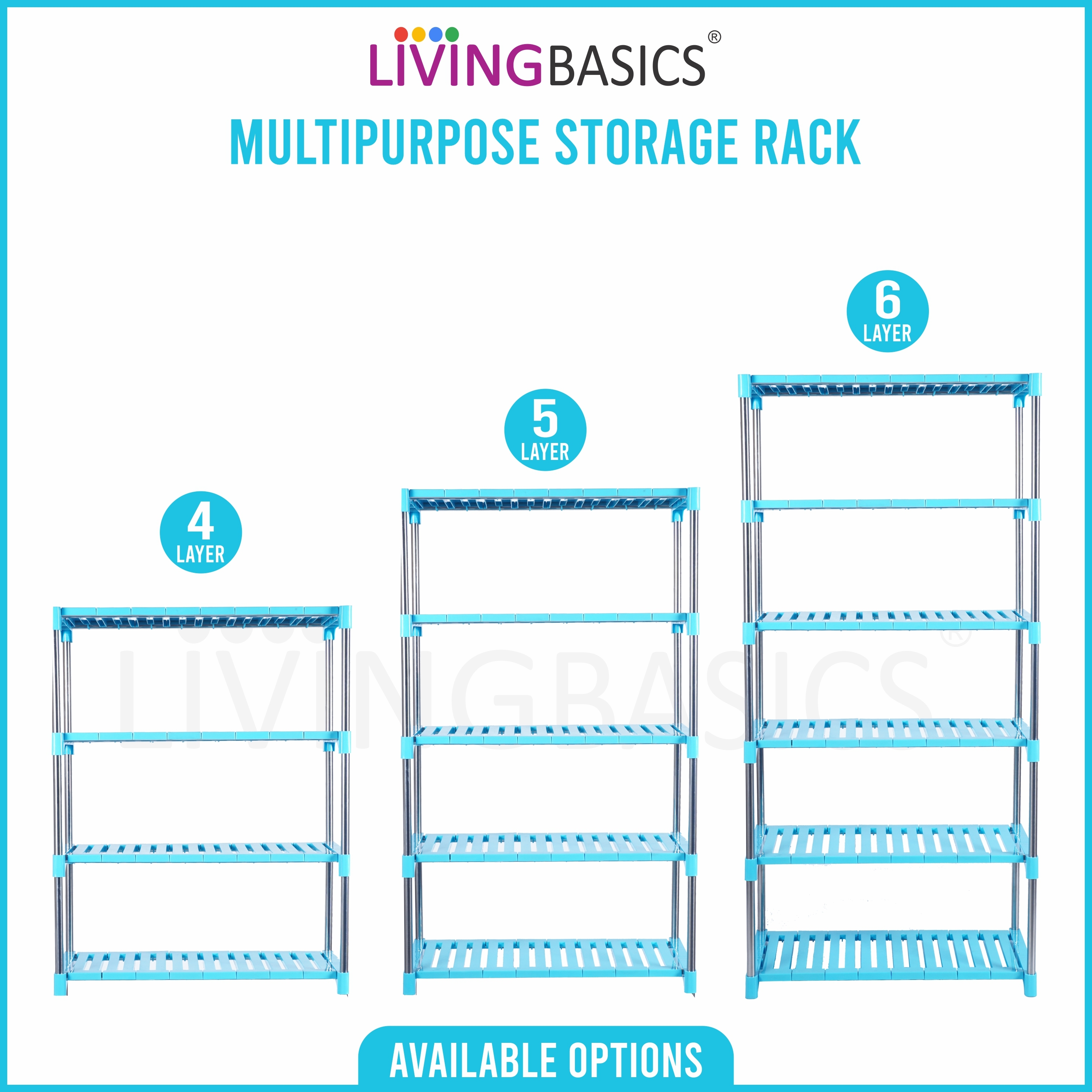 5 Layer Office Racks - Stainless Steel & Abs Plastic, 66x29.2x141.3 Cm, Cyan Blue | Modern Design, Multipurpose, Durable, Easy To Clean