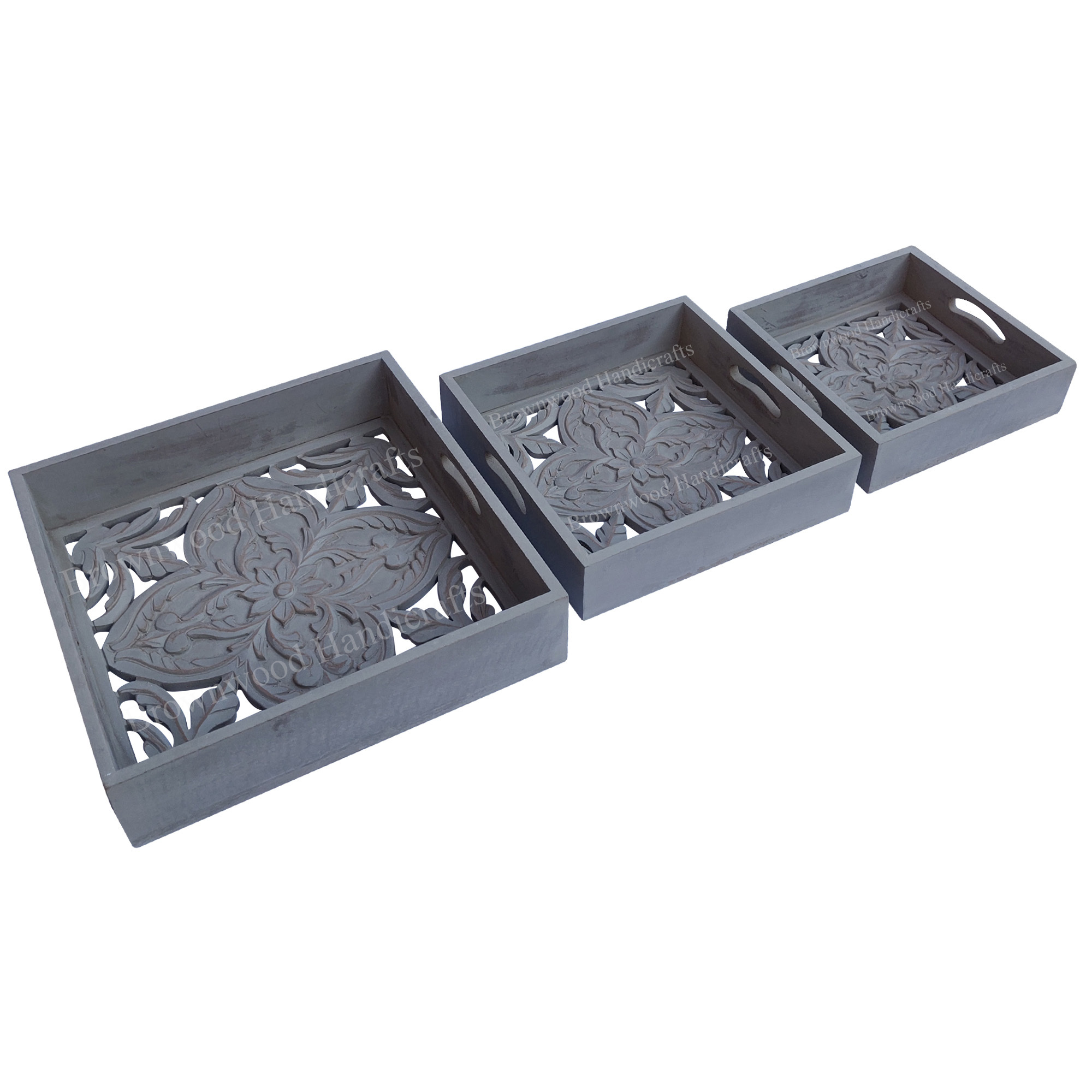 Wood Wooden Serving Tray Set Of 3