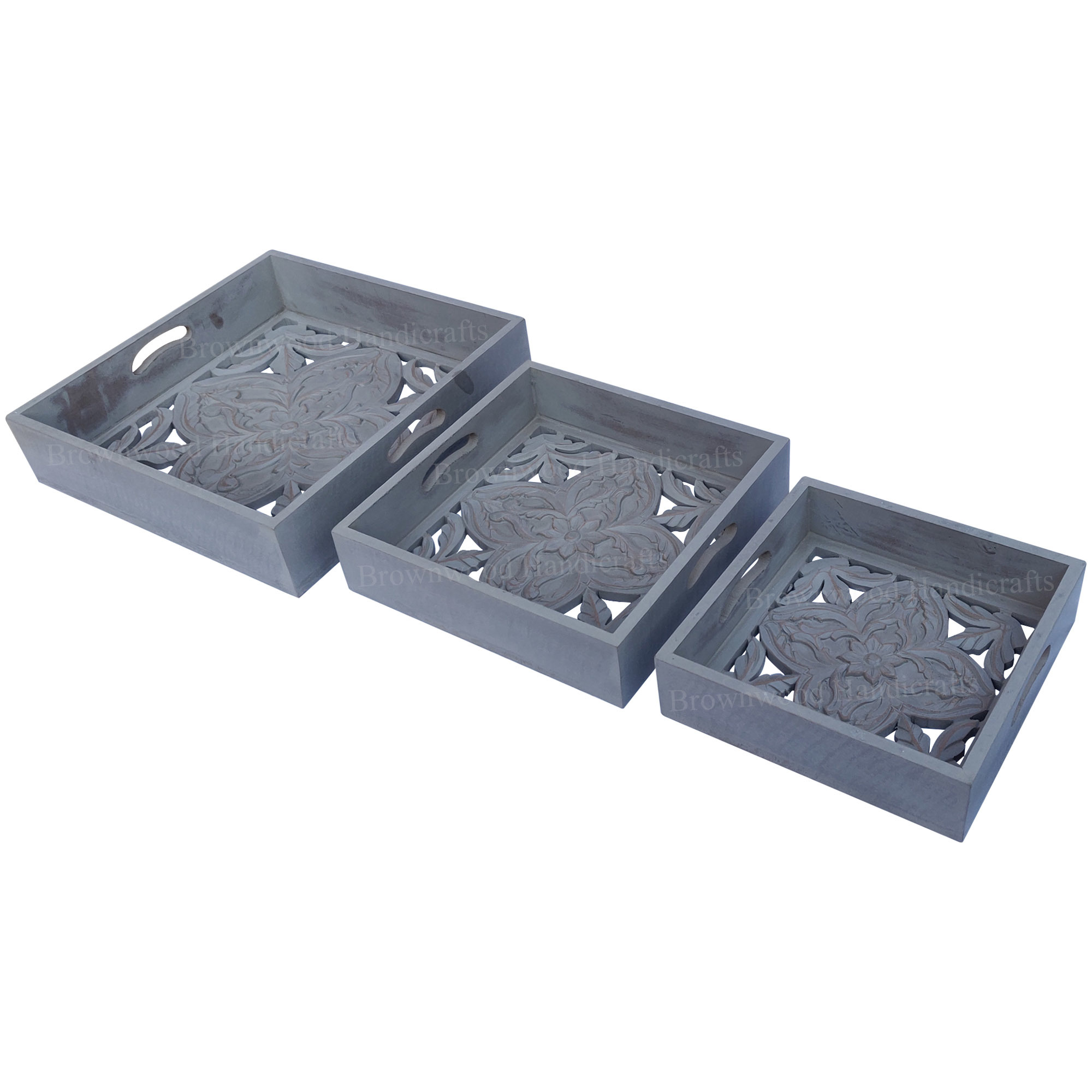 Wood Wooden Serving Tray Set Of 3