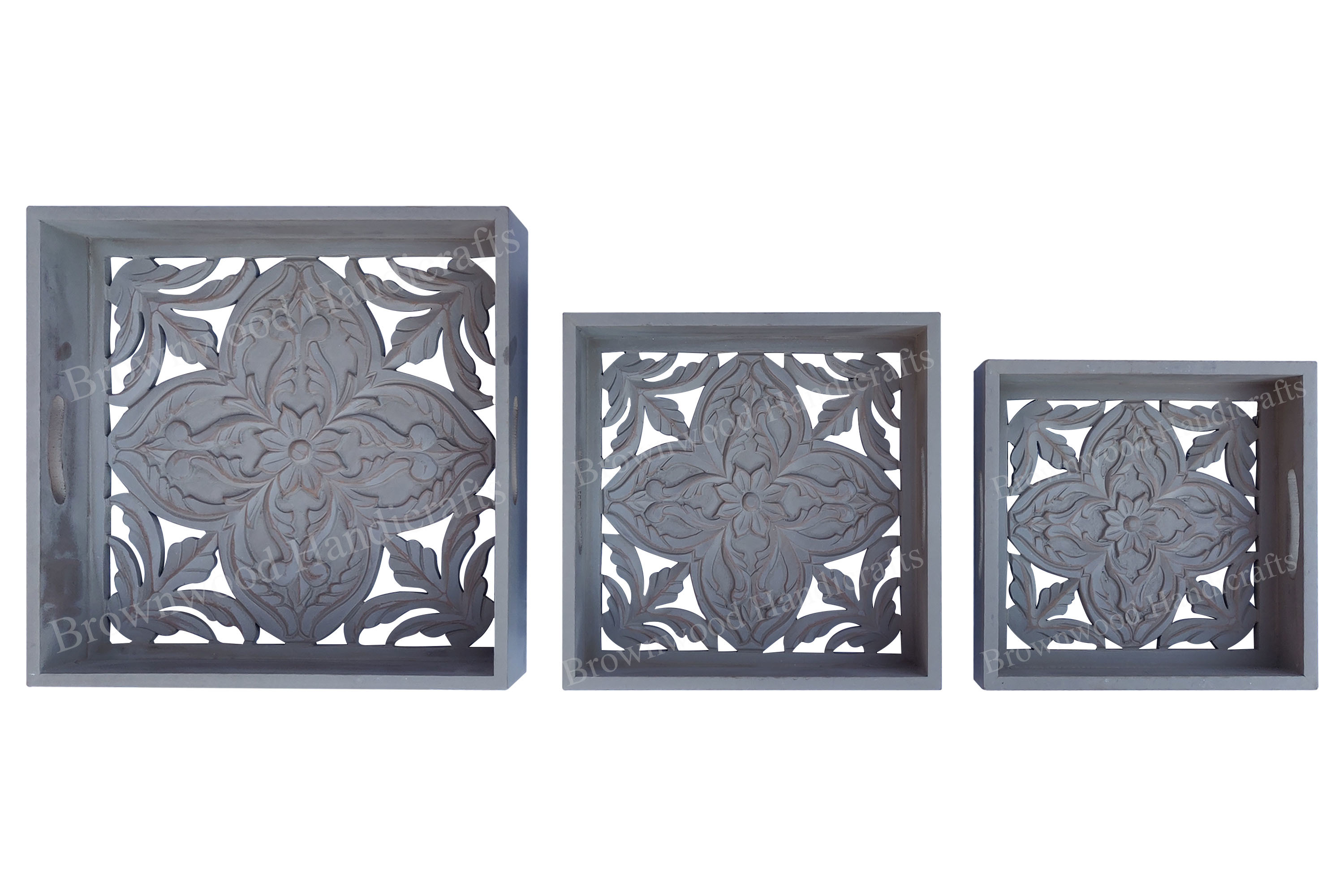 Wood Wooden Serving Tray Set Of 3