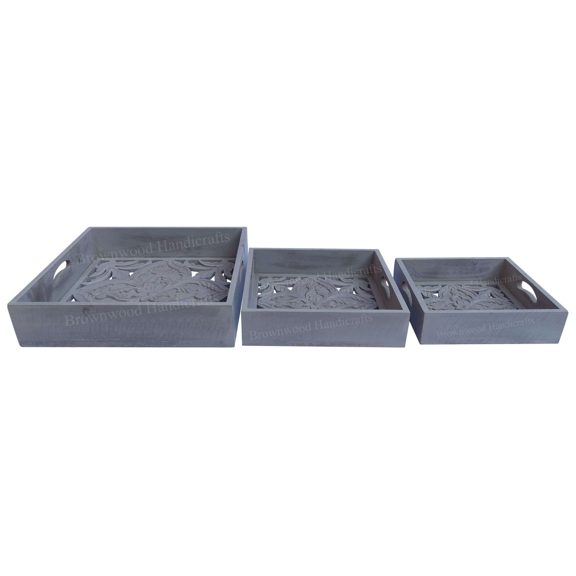 Wood Wooden Serving Tray Set Of 3