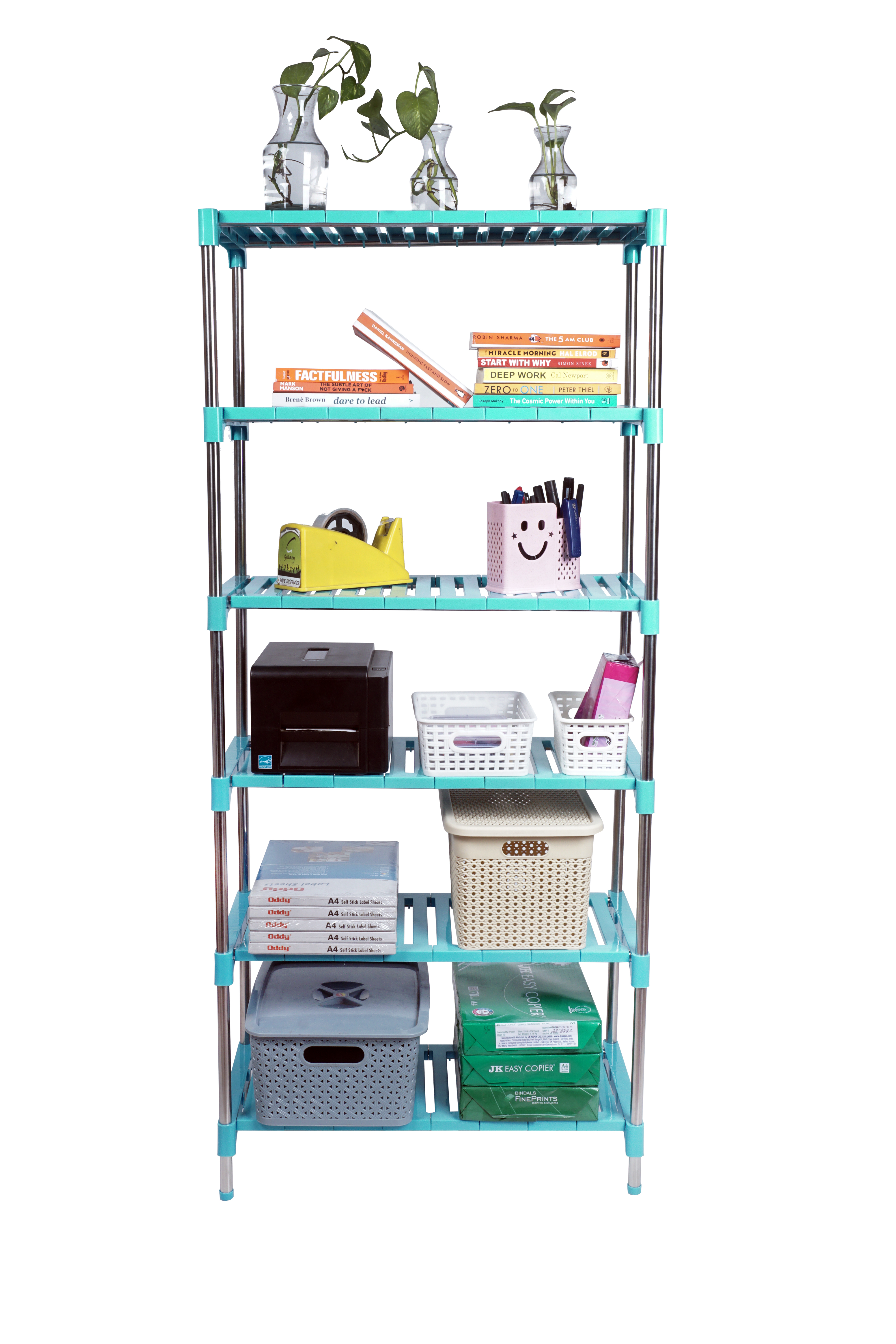 6 Layer Office Racks - Stainless Steel & Abs Plastic, 66x29.2x141 Cm, Blue | Modern Design, Multipurpose Usage, Easy Adjustability, No Assembly Required