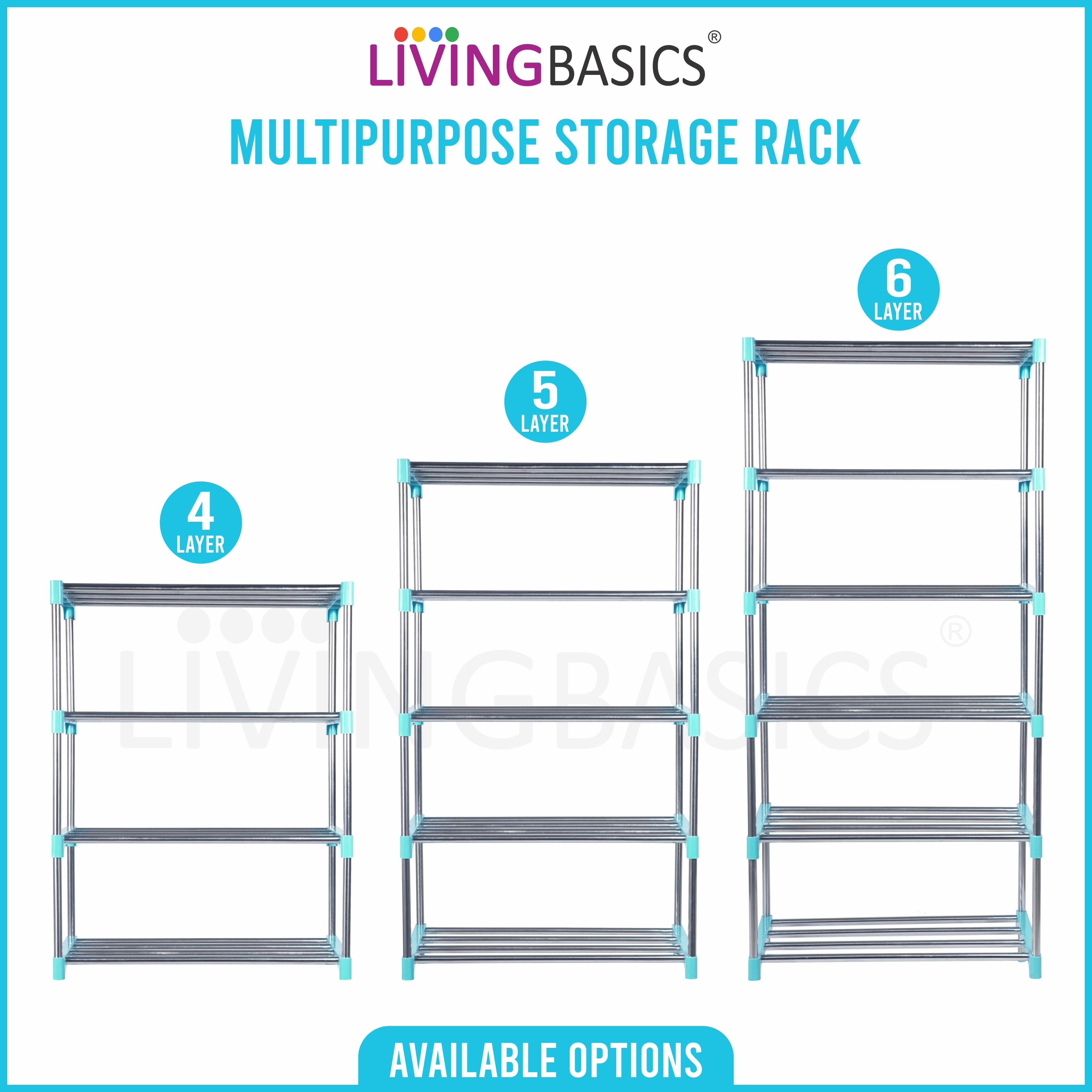 Stainless Steel Office Racks - 5-layer Multipurpose Storage Rack, Durable Abs Plastic And Steel, Modern Design In Cyan Blue, 66x29.2x141 Cm