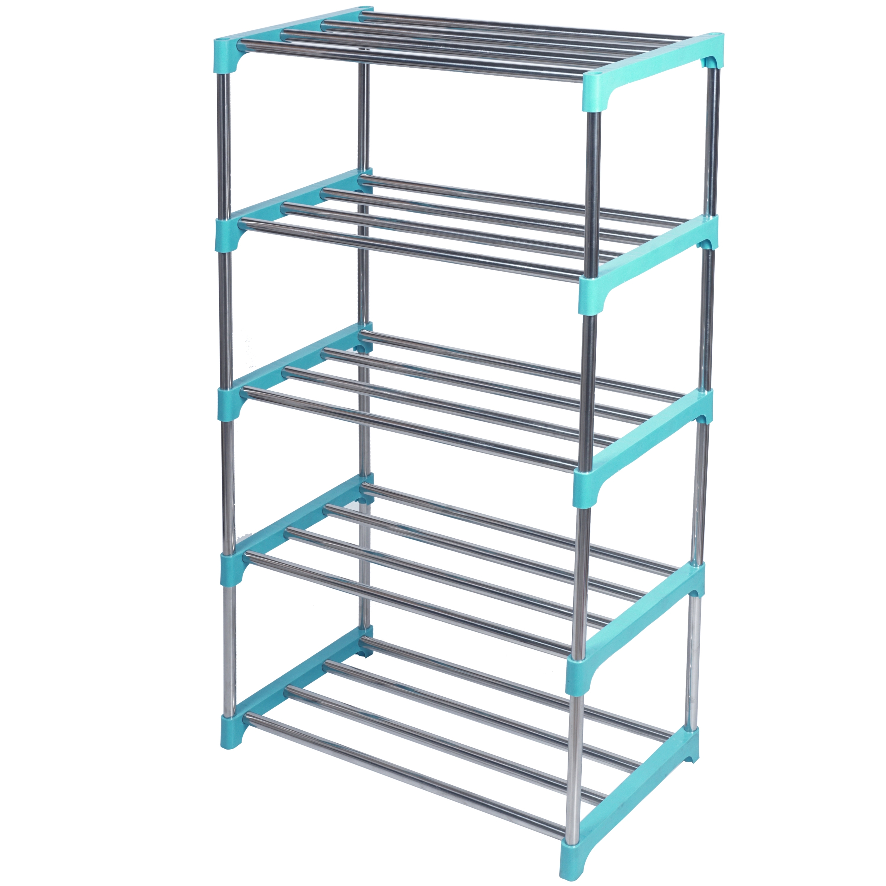 Stainless Steel Office Racks - 5-layer Multipurpose Storage Rack, Durable Abs Plastic And Steel, Modern Design In Cyan Blue, 66x29.2x141 Cm