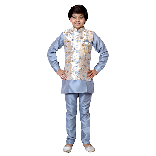 Washable Kids Ethnic Kurta Set With Vasket