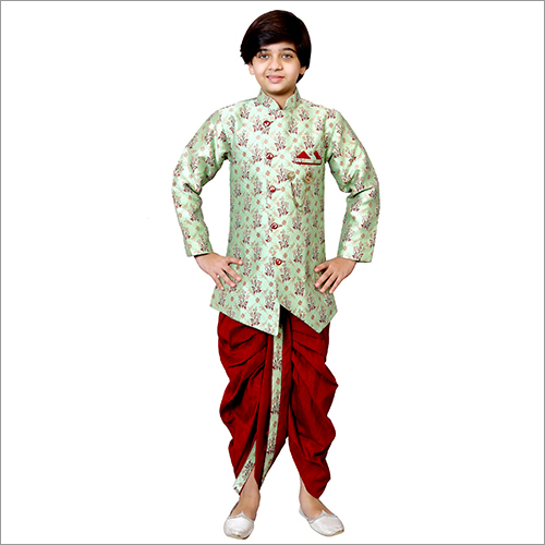 Washable Kids Light Green Sherwani Dhoti Sets