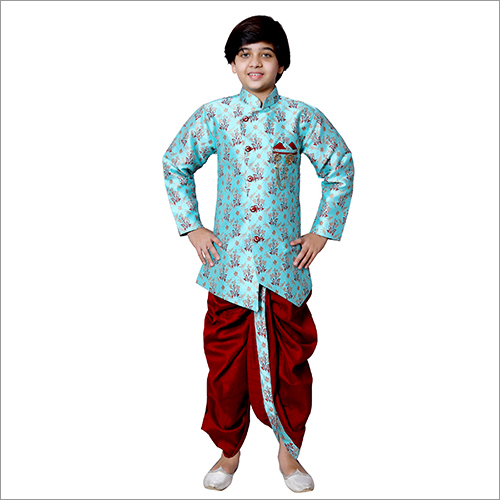 Washable Kids Blue Sherwani Dhoti Sets