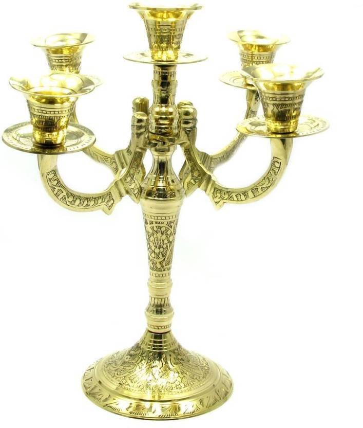 Brass Five Arm Black Full Printed Candle Holder