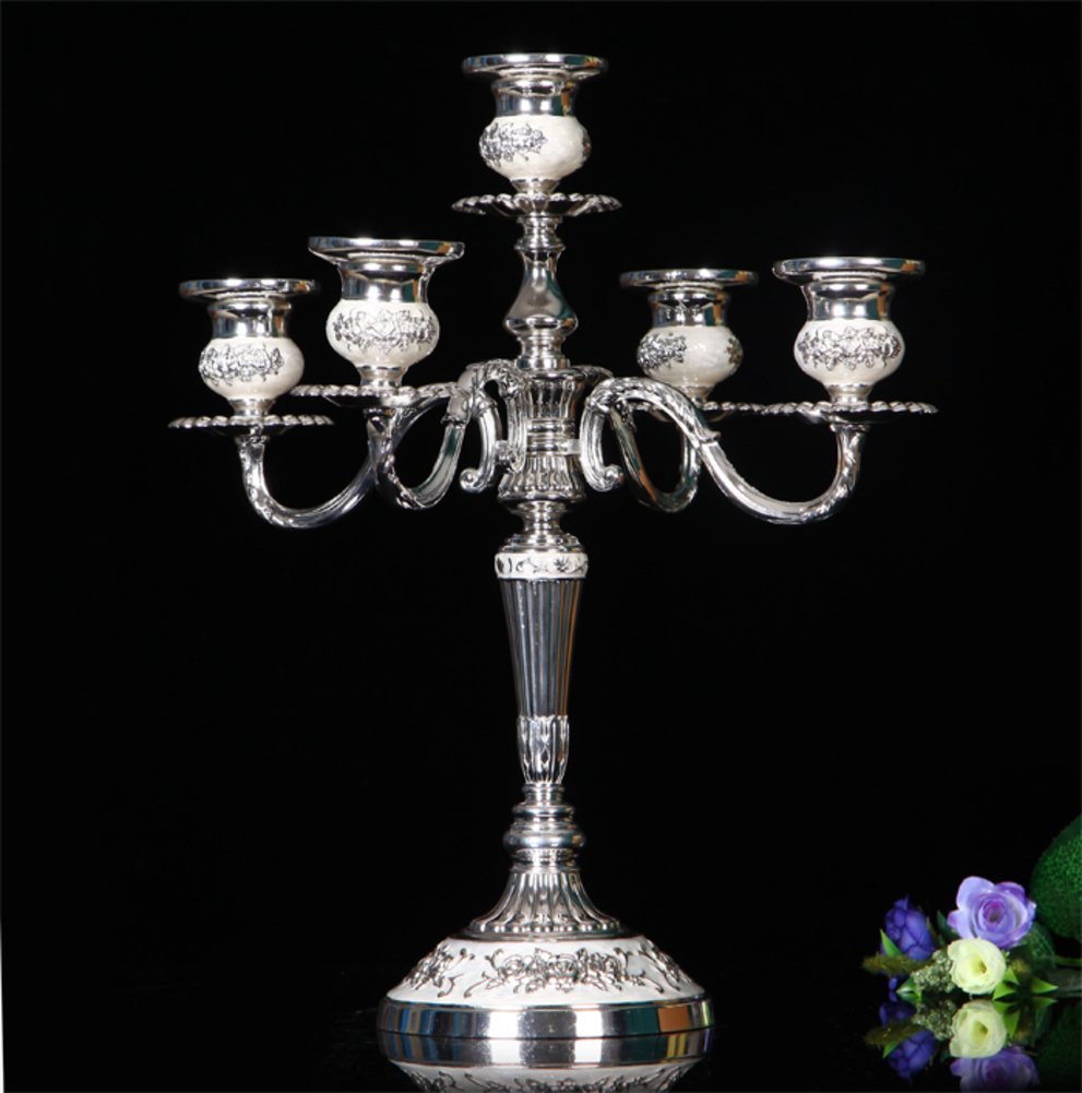 Brass Red Flower Engraved White Candle Holder