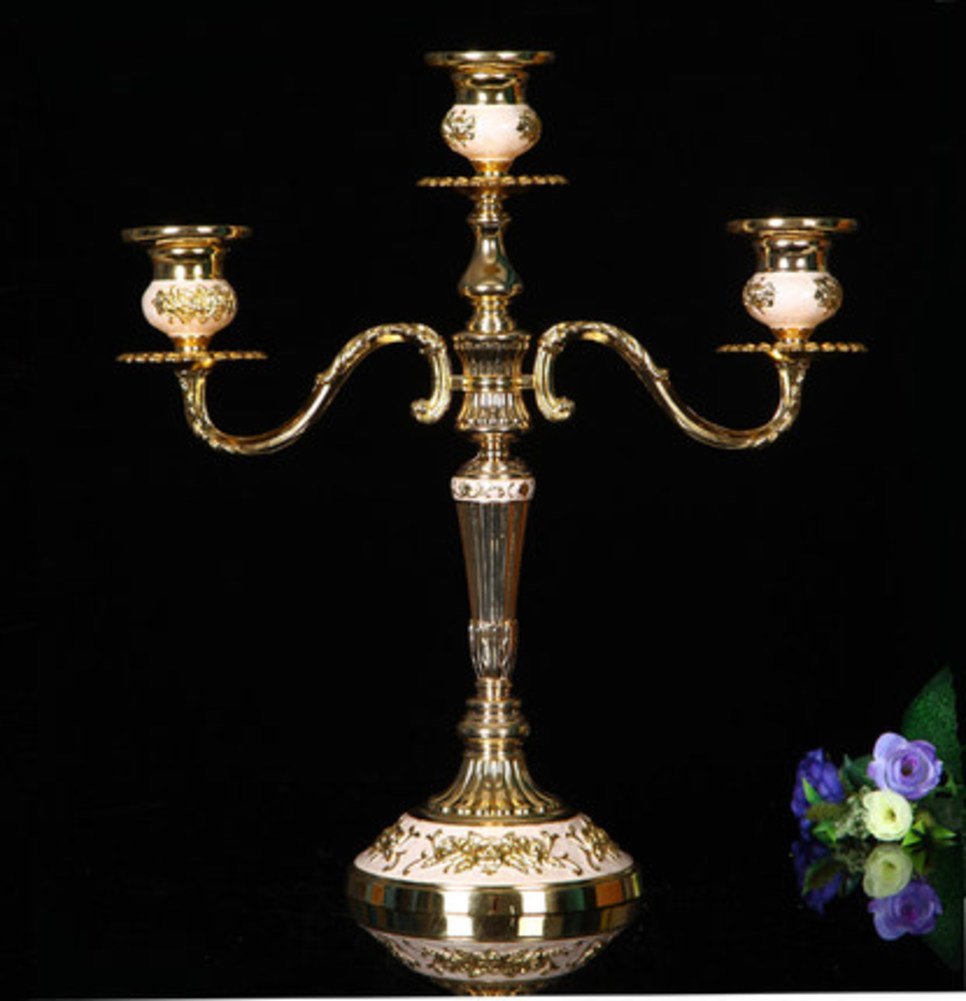 Brass Red Flower Engraved White Candle Holder