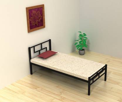Metal Single Bed For Hostel (Finish Color - Black) No Assembly Required