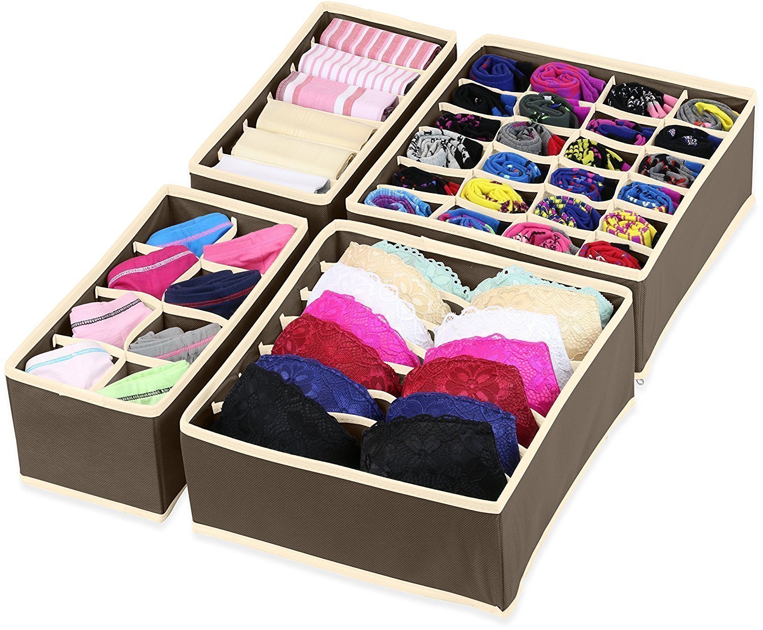 Multi Set Of 4 Foldable Storage Box Drawer Divider Organizer Closet Storage For Socks Bra Tie Scarfs