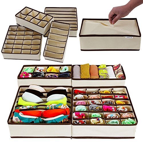 Multi Set Of 4 Foldable Storage Box Drawer Divider Organizer Closet Storage For Socks Bra Tie Scarfs