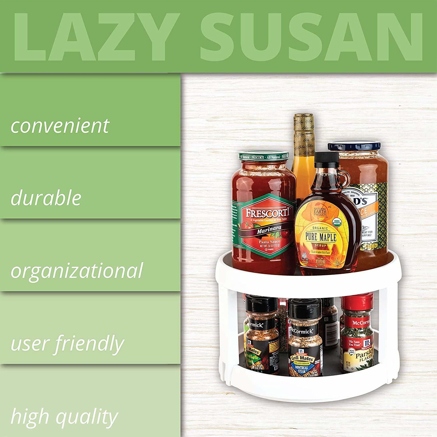 Non Skid Turntable Lazy Susan Cabinet Organizer - 2 Tier 360 Degree Rotating Spice Rack Size: 25 X 25 X 4 Centimeters