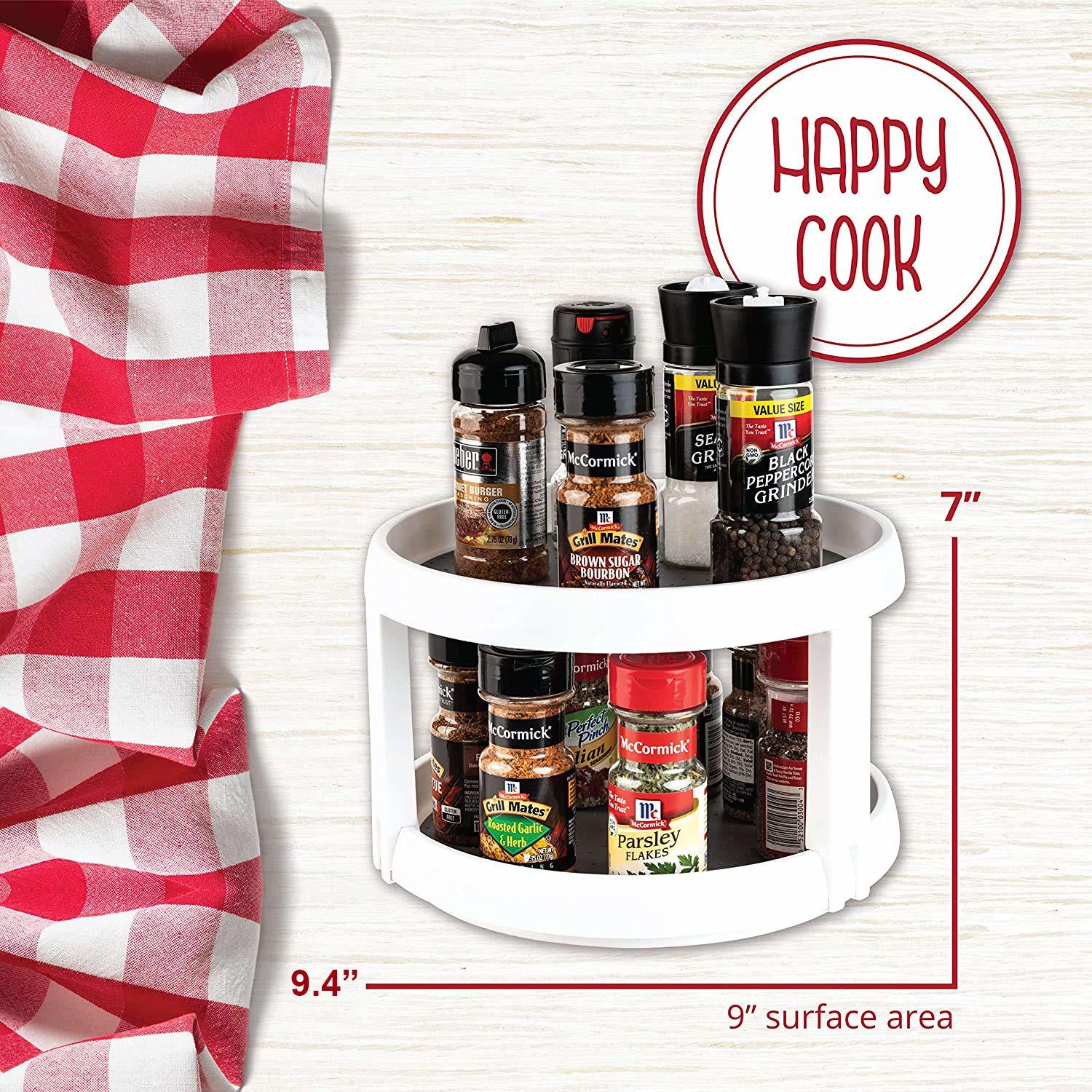 Non Skid Turntable Lazy Susan Cabinet Organizer - 2 Tier 360 Degree Rotating Spice Rack Size: 25 X 25 X 4 Centimeters