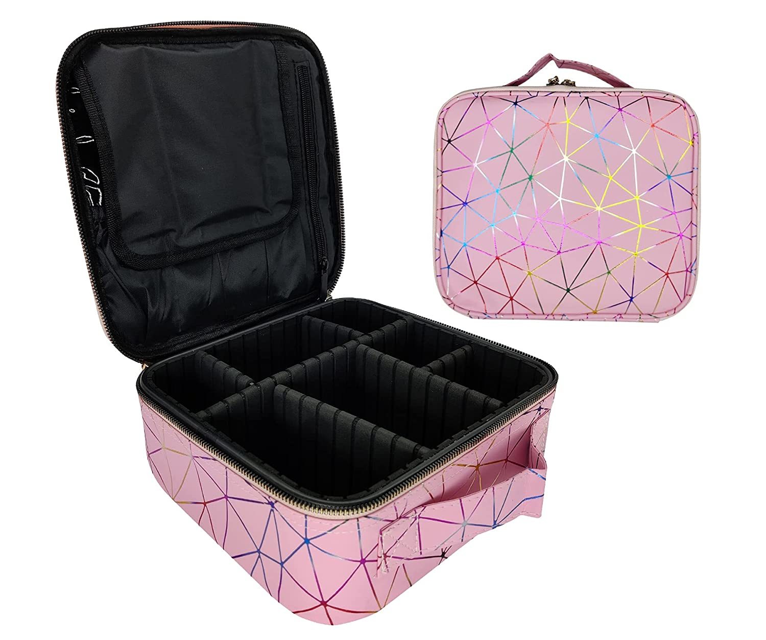 Cosmetics Storage Case - High-grade Oxford Cloth, Small Size, Multi-color Design | Adjustable Compartment Dividers, Dual Zipper Closure, Portable With Hand Strap
