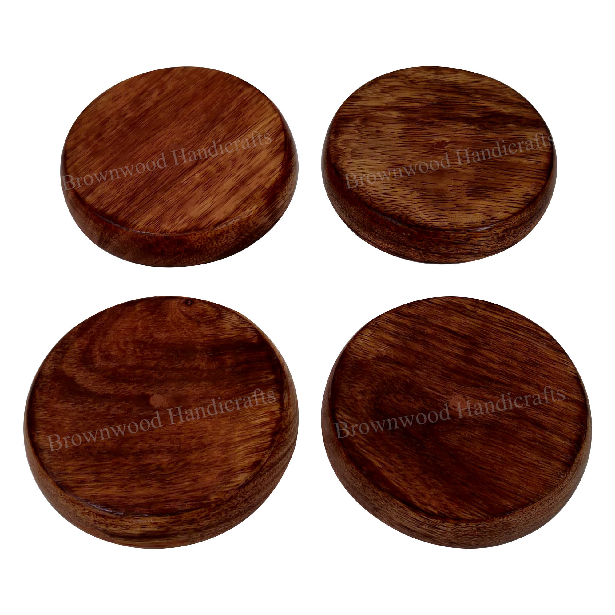 Hand Carved Mango Wood Tea Coasters - 4.25x4.25x0.75 Inches | Antique Imitation, Religious Style, Polished Finish, Home Decoration