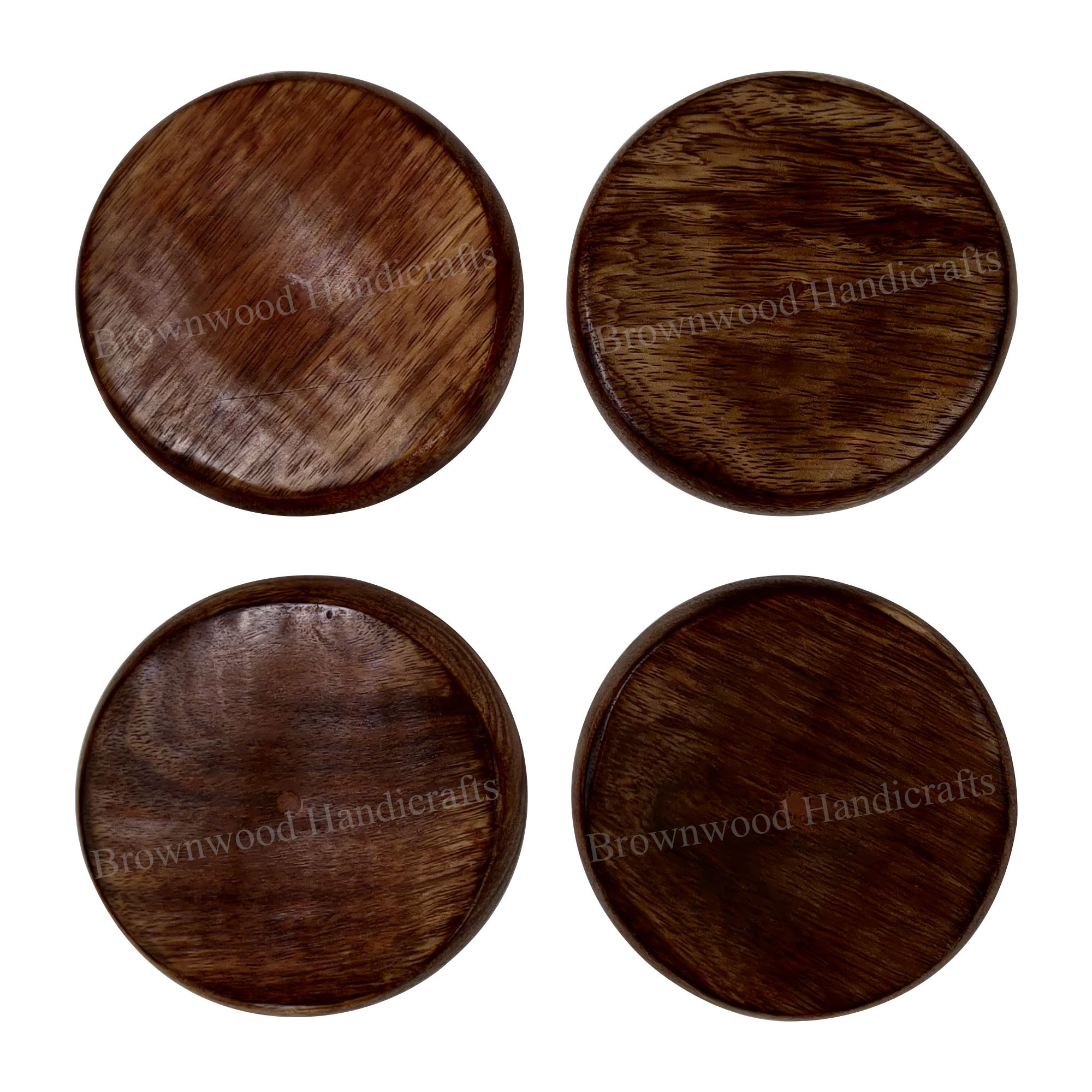 Hand Carved Mango Wood Tea Coasters - 4.25x4.25x0.75 Inches | Antique Imitation, Religious Style, Polished Finish, Home Decoration