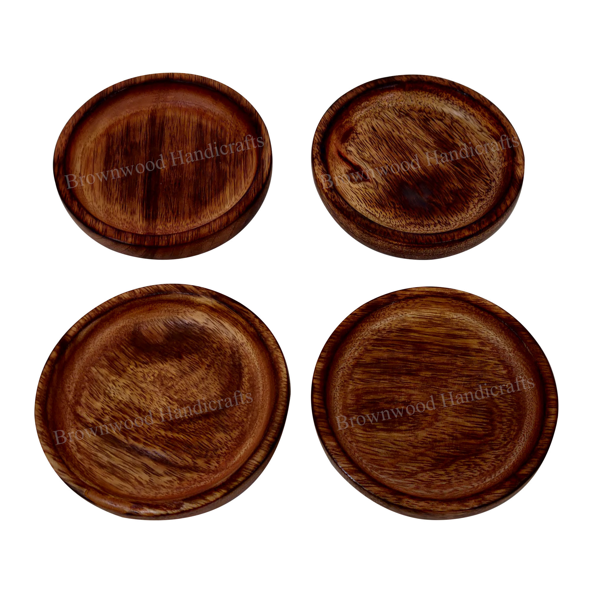 Hand Carved Mango Wood Tea Coasters - 4.25x4.25x0.75 Inches | Antique Imitation, Religious Style, Polished Finish, Home Decoration