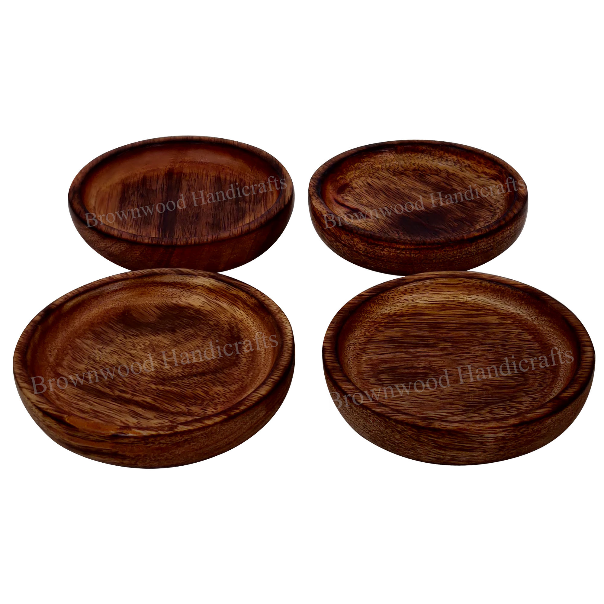 Hand Carved Mango Wood Tea Coasters - 4.25x4.25x0.75 Inches | Antique Imitation, Religious Style, Polished Finish, Home Decoration