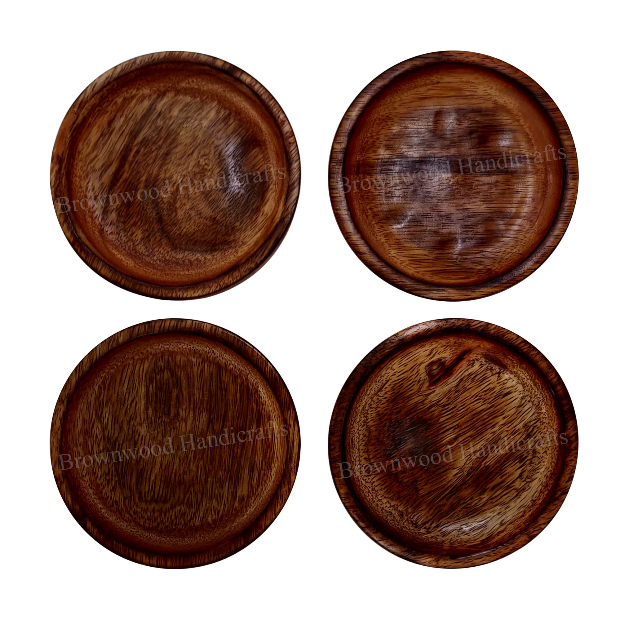 Hand Carved Mango Wood Tea Coasters - 4.25x4.25x0.75 Inches | Antique Imitation, Religious Style, Polished Finish, Home Decoration