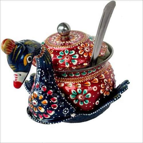 मेटल हैंड पेंटेड प्लैटर कंटेनर और किचन स्टोरेज बाउल चम्मच और ढक्कन के साथ 4x4x6 इंच