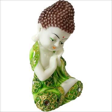 Polishing Marble Finish Baby Buddha Statue Green Showpiece Home Decor Idol Handcrafted Gift