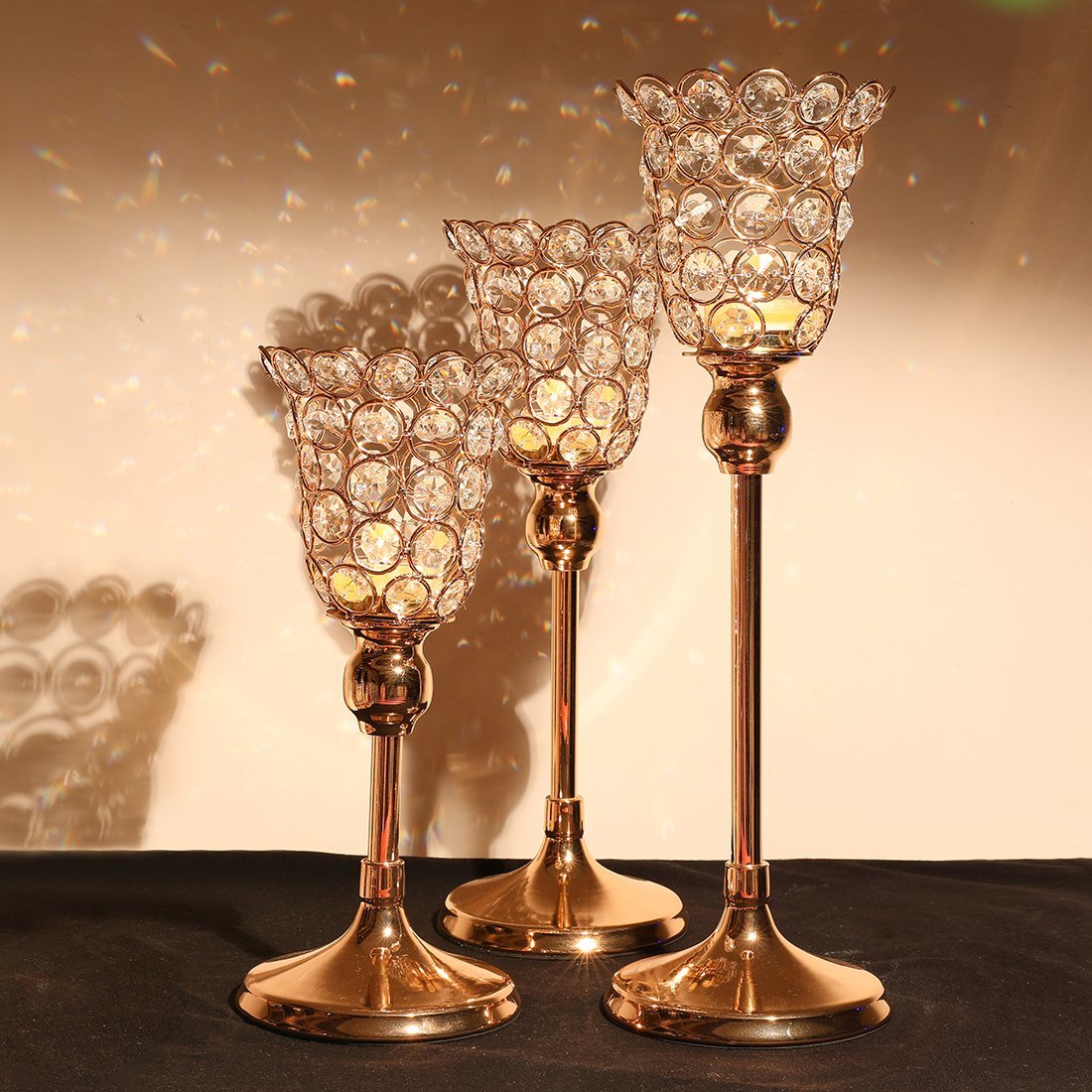 Brass Golden Shining Crystal Diamond Candle Holder