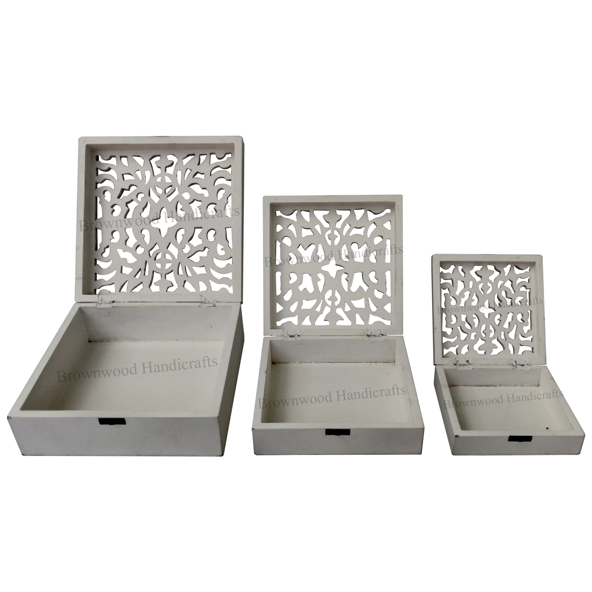 Wood Mdf Carved Box Set Of 3