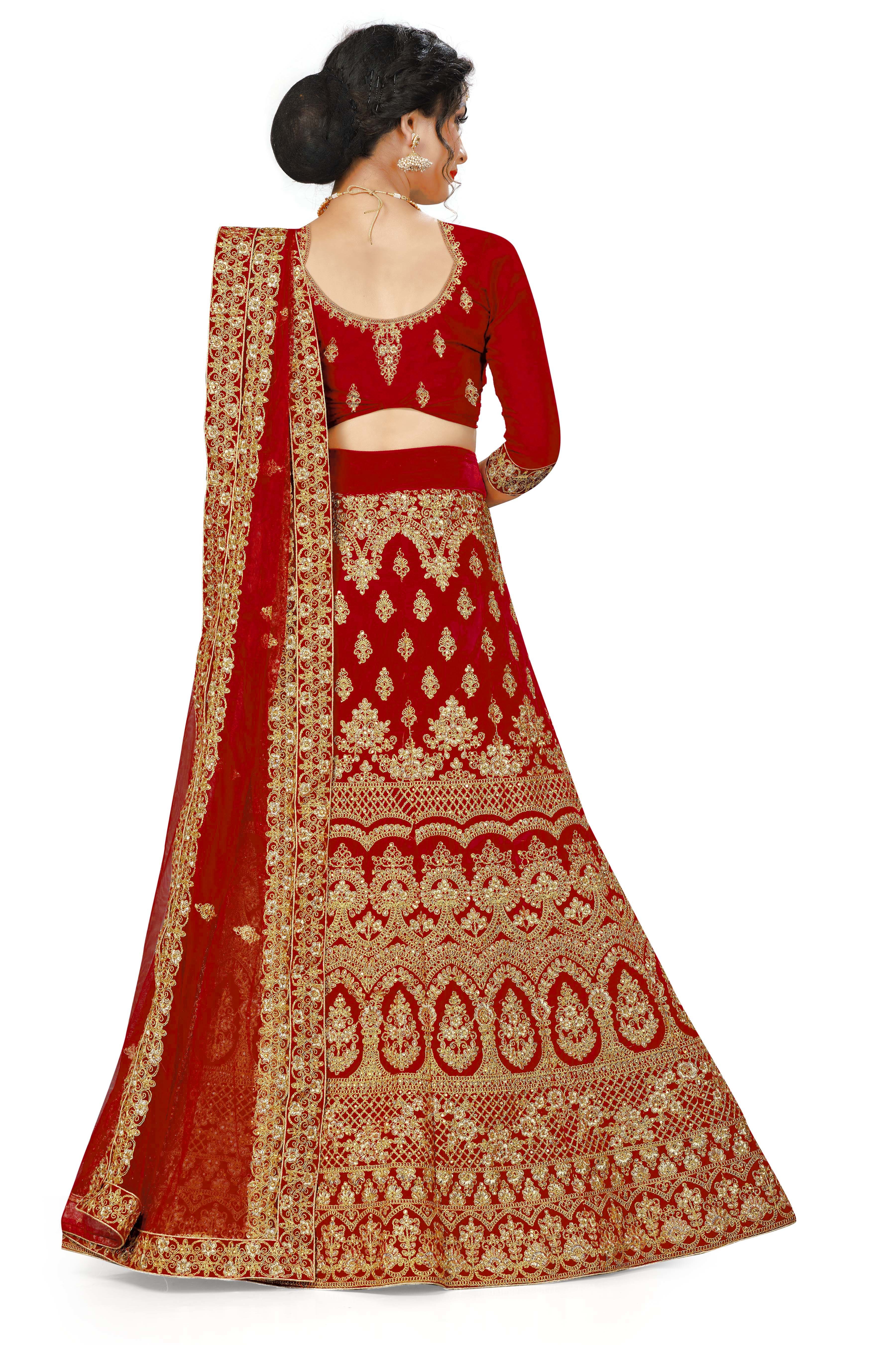 Manvaa Red Semi-stitched Embroidered Velvet Lehenga Choli Age Group: 18+