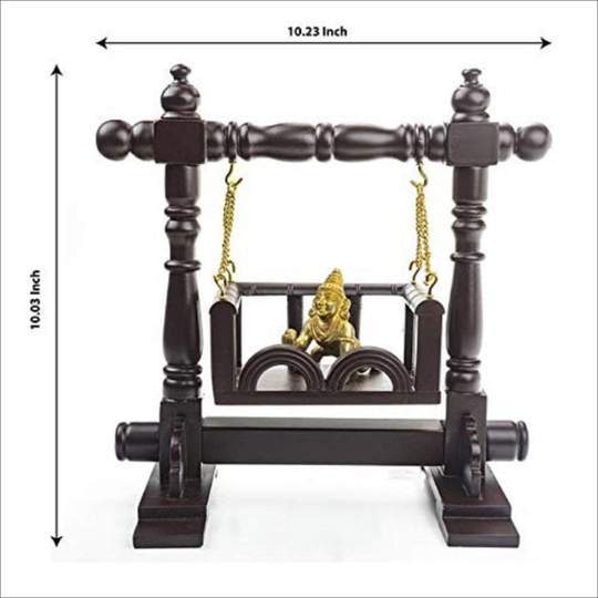Polishing Black Color Wooden Curved Jhula Swing Jhula For Small Idol