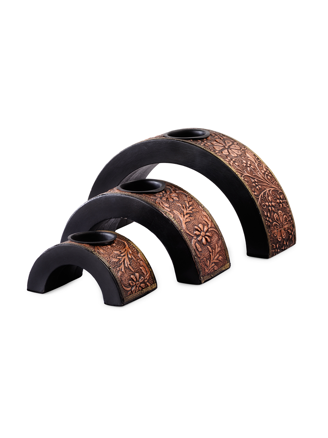 Brass Black And Golden Two Taper Candle Holder Set Of Tw