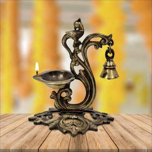 Peacock Design Brass Diya - 11.2x7.5x22 CM, Yellow and Bronze Finish | Eco-Friendly, Easy to Clean and Install, Perfect for Table Decor and Housewarming Gifts