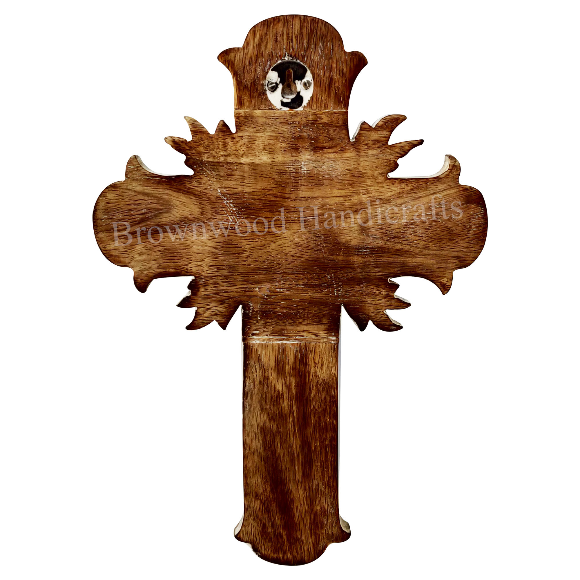 Hand-carved Wooden Cross - 13 X 9.5 X 3 Inch, Burnt White Antique Imitation Style | Decorative Art For Home & Wedding Use