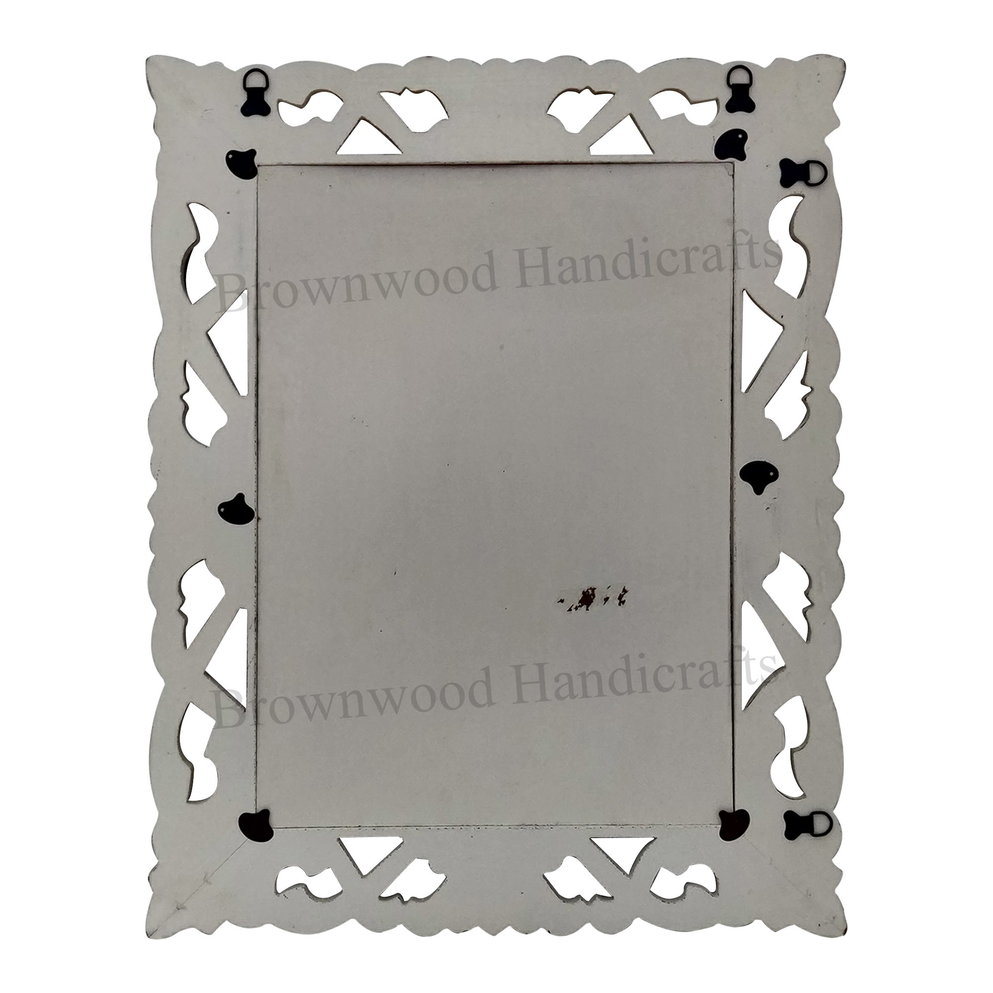 Wood Carved Mirror Frame - 28 X 20 Inches, White Gold Foil Finish, Antique Imitation Style, Hand Carved And Polished For Home Decoration And Gifting