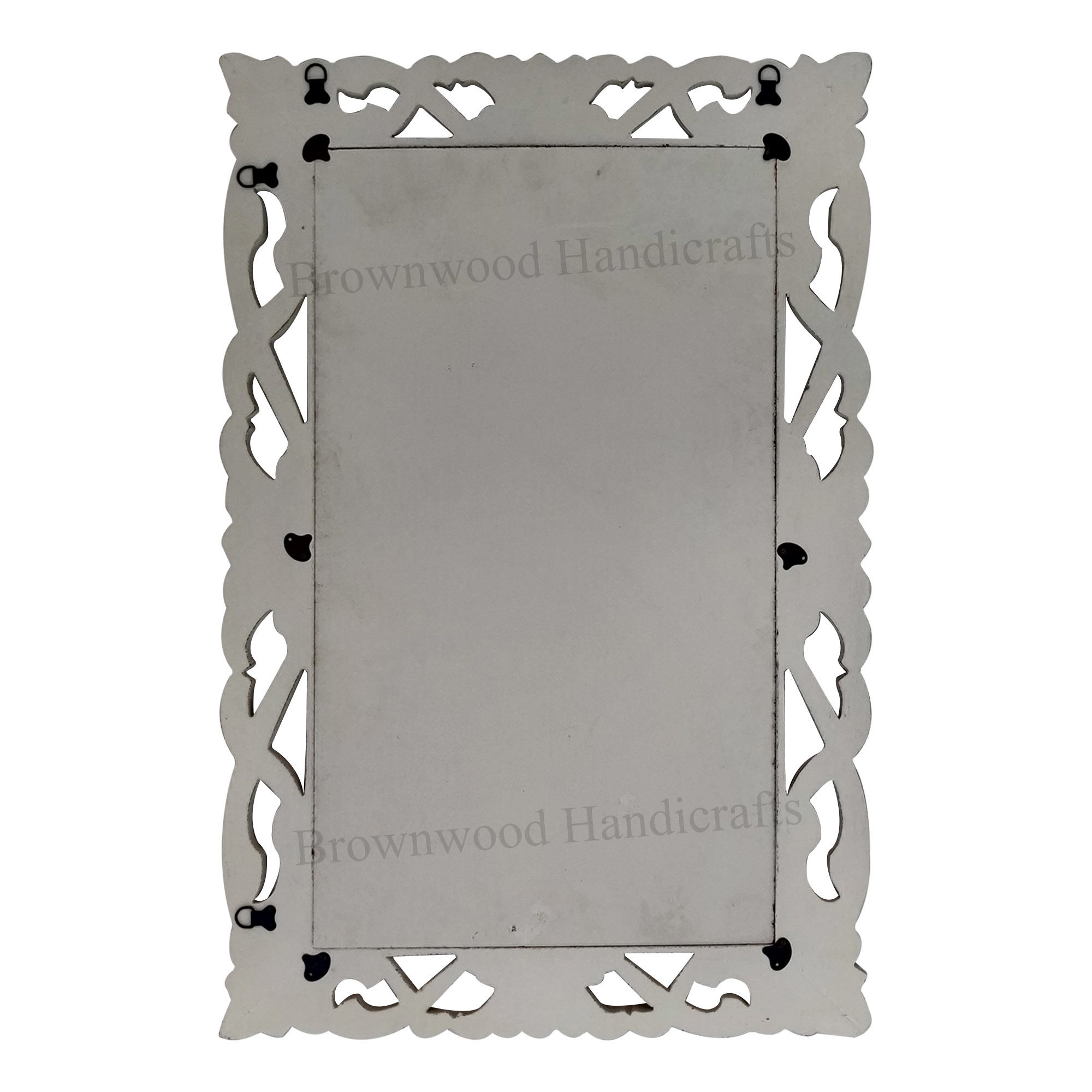 Hand-carved Wooden Mirror Frame - 36x24 Inches | Burnt White Antique Color, Polished Finish, Perfect For Home And Wedding Decoration
